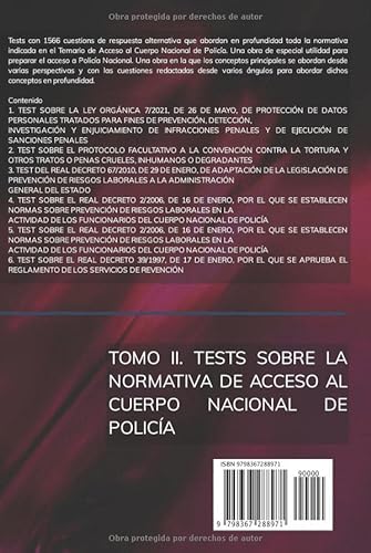 TOMO II. TESTS SOBRE LA NORMATIVA DE ACCESO AL CUERPO NACIONAL DE POLICÍA