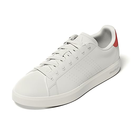 adidas Advantage Premium Leather Shoes, Sneakers Hombre, Core White/Core White/Bright Red, 42 EU